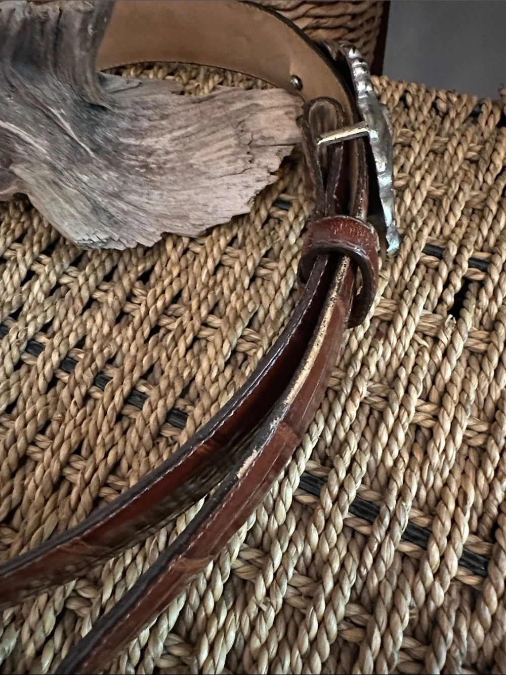 Brighton 1995 Brown crocodile leather M cherub Cupid silver buckle belt